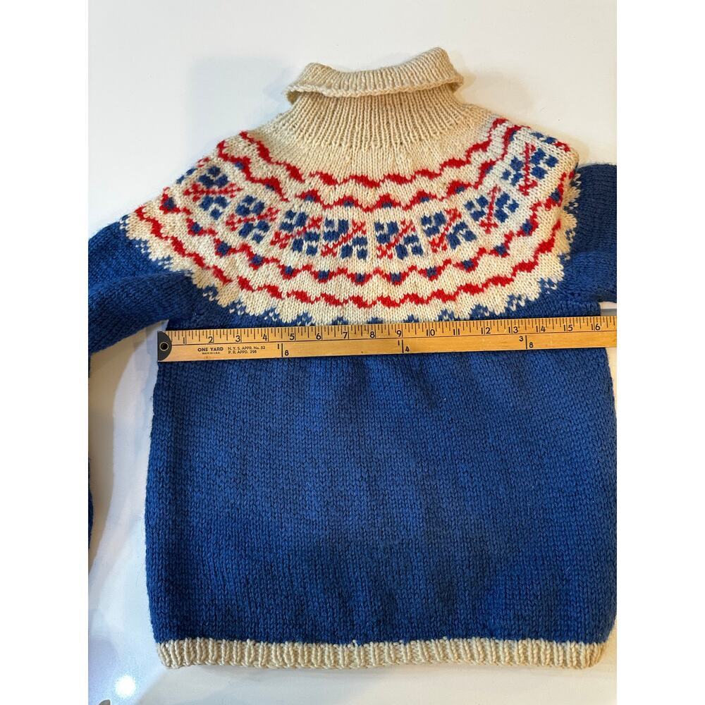 Vintage fair isle Nordic hand knit Kid's Blue White red Sweater Size l - Picture 6 of 7